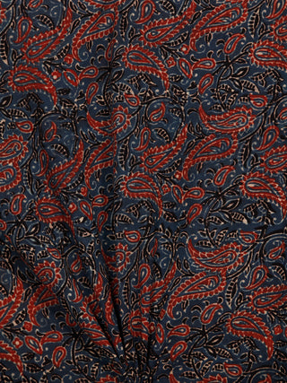 Indigo Red Black Beige Ajrakh Hand Block Printed Cotton Fabric Per Meter - F003F1803