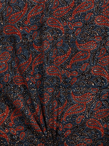Indigo Red Black Beige Ajrakh Hand Block Printed Cotton Fabric Per Meter - F003F1803
