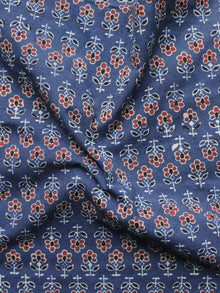 Indigo Black Rust Ivory Ajrakh Hand Block Printed Cotton Blouse Fabric - BPA092