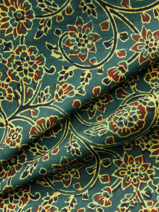 Green Maroon Yellow Black Ajrakh Hand Block Printed Cotton Fabric Per Meter - F003F1644