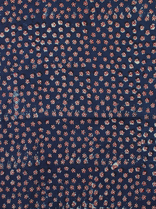 Indigo Ivory Red Ajrakh Hand Block Printed Cotton Fabric Per Meter - F003F2121