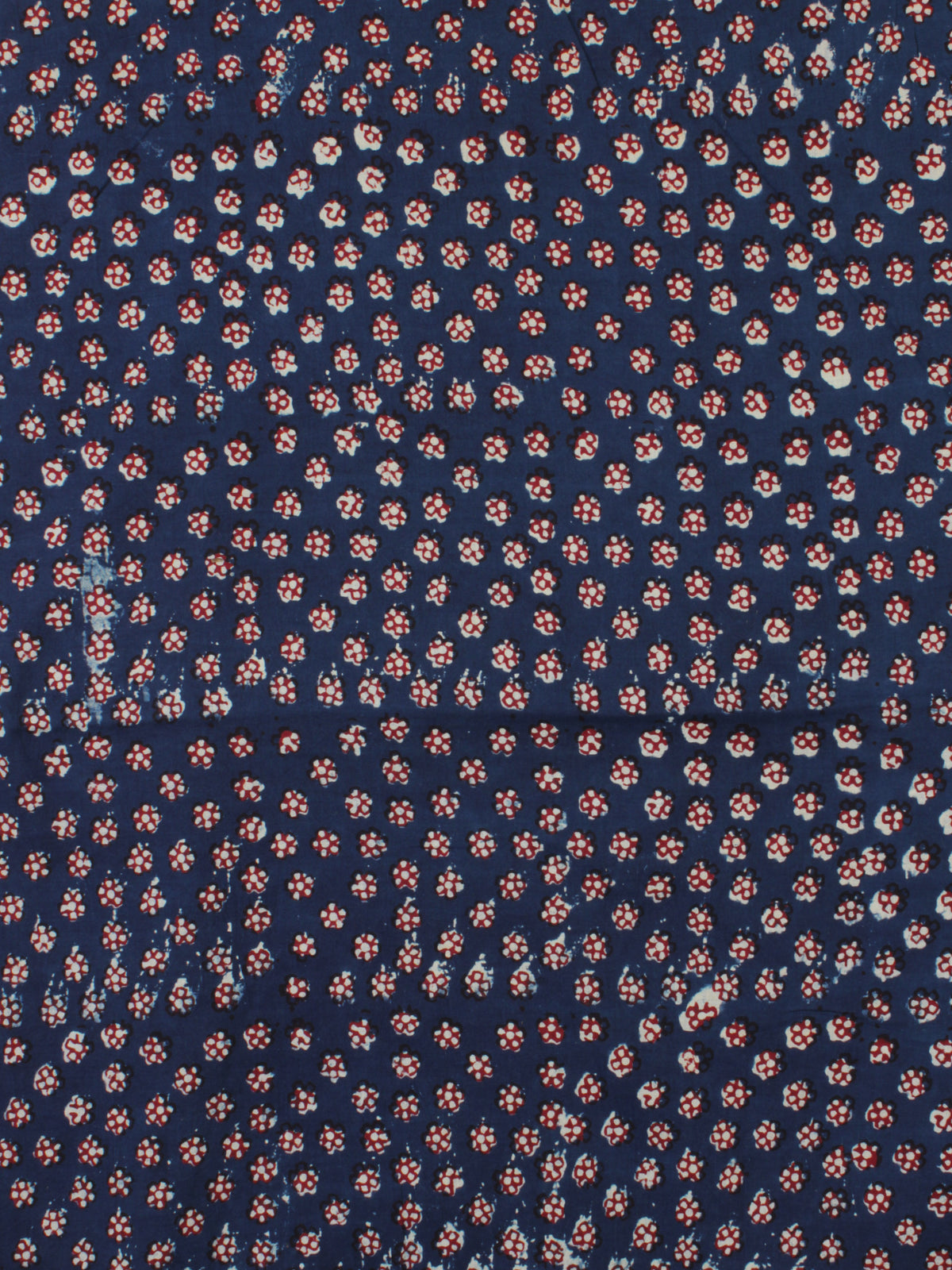 Indigo Ivory Red Ajrakh Hand Block Printed Cotton Fabric Per Meter - F003F2121