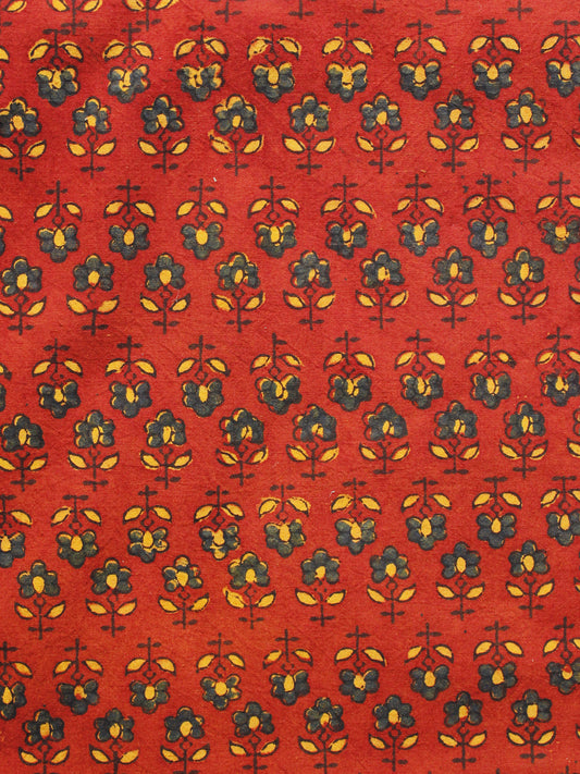 Red Green Yellow Black Ajrakh Hand Block Printed Cotton Blouse Fabric - BPA093