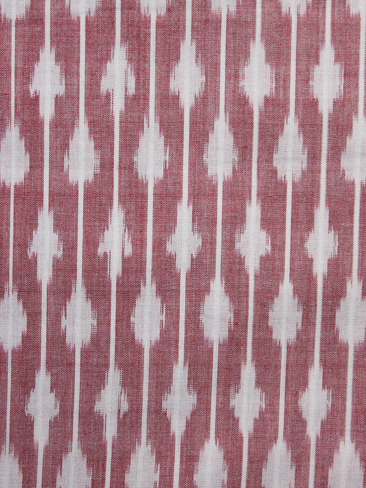 Peach White Pochampally Hand Weaved Ikat Mercerised Fabric Per Meter - F003F1279