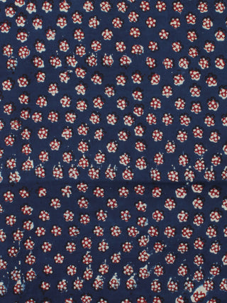 Indigo Ivory Red Ajrakh Hand Block Printed Cotton Fabric Per Meter - F003F2121