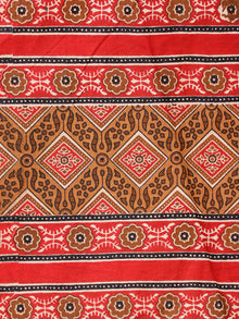 Brown Red Black Hand Block Printed Cotton Fabric Per Meter - F001F1874