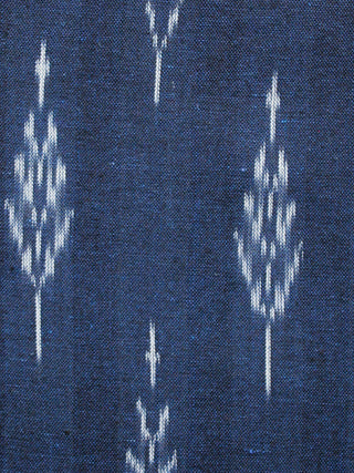 Indigo White Pochampally Hand Woven Ikat Cotton Fabric Per Meter - F002F1472