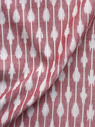 Peach White Pochampally Hand Weaved Ikat Mercerised Fabric Per Meter - F003F1279
