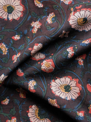 Brown Green Blue Ivory Hand Block Printed Cotton Fabric Per Meter - F001F1400