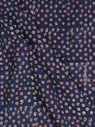 Indigo Ivory Red Ajrakh Hand Block Printed Cotton Fabric Per Meter - F003F2121