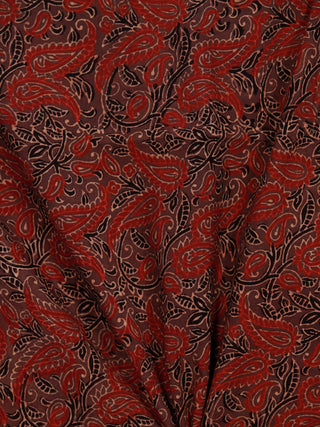 Brown Black Rust Beige Ajrakh Hand Block Printed Cotton Fabric Per Meter - F003F1804