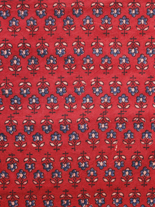 Red Blue Yellow Black Ajrakh Hand Block Printed Cotton Blouse Fabric - BPA094