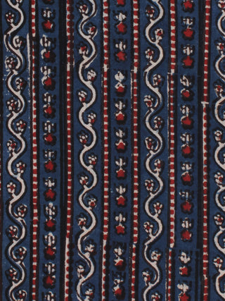 Indigo Ivory Red Ajrakh Hand Block Printed Cotton Fabric Per Meter - F003F2124