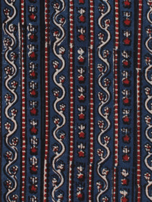 Indigo Ivory Red Ajrakh Hand Block Printed Cotton Fabric Per Meter - F003F2124