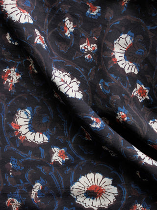 Black Brown Ivory Red Hand Block Printed Cotton Fabric Per Meter - F001F1401