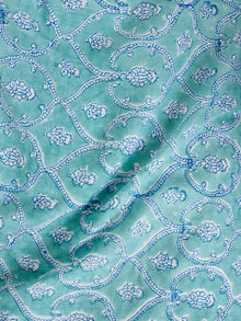 Light Green White Hand Block Printed Cotton Fabric Per Meter - F001F1913