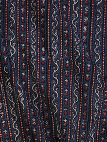 Indigo Ivory Red Ajrakh Hand Block Printed Cotton Fabric Per Meter - F003F2124