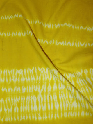 Yellow White Hand Block Printed Shibori Cotton Cambric Fabric Per Meter - F0916269