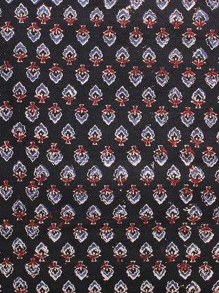 Black Blue Maroon Ivory Ajrakh Hand Block Printed Cotton Blouse Fabric - BPA095
