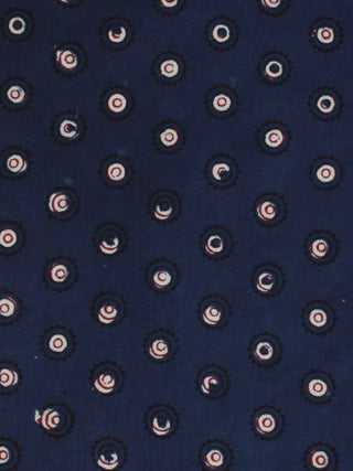 Indigo Ivory Red Ajrakh Hand Block Printed Cotton Fabric Per Meter - F003F2123