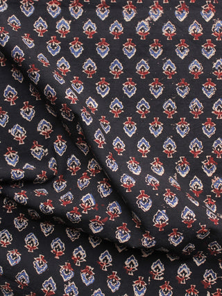 Black Blue Maroon Ivory Ajrakh Hand Block Printed Cotton Blouse Fabric - BPA095