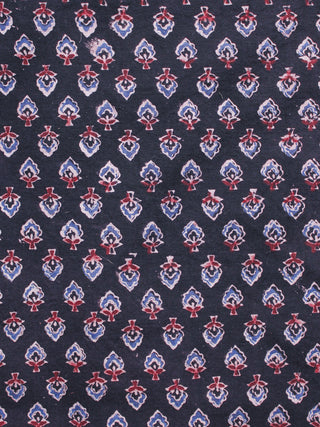 Indigo Blue Maroon White Ajrakh Hand Block Printed Cotton Blouse Fabric - BPA096