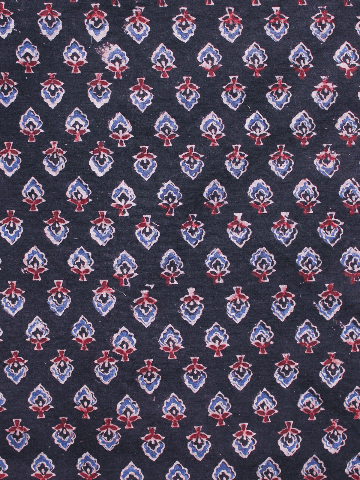 Indigo Blue Maroon White Ajrakh Hand Block Printed Cotton Blouse Fabric - BPA096