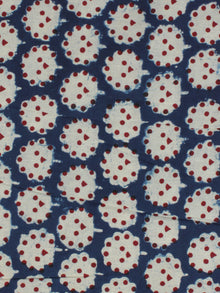 Indigo Ivory Red Ajrakh Hand Block Printed Cotton Fabric Per Meter - F003F2126