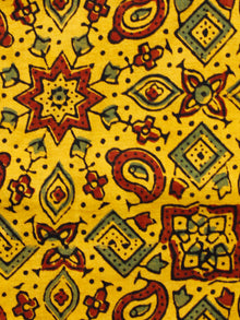 Yellow Maroon Green Black Ajrakh Hand Block Printed Cotton Fabric Per Meter - F003F1648