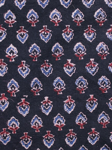 Indigo Blue Maroon White Ajrakh Hand Block Printed Cotton Blouse Fabric - BPA096