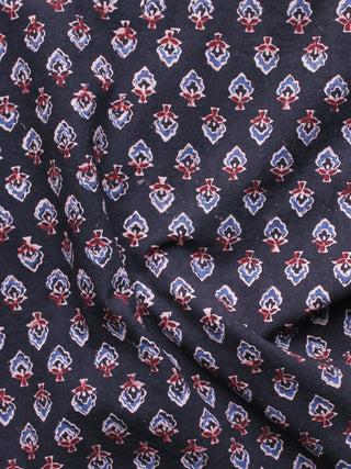 Indigo Blue Maroon White Ajrakh Hand Block Printed Cotton Blouse Fabric - BPA096