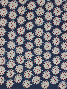 Indigo Ivory Red Ajrakh Hand Block Printed Cotton Fabric Per Meter - F003F2126