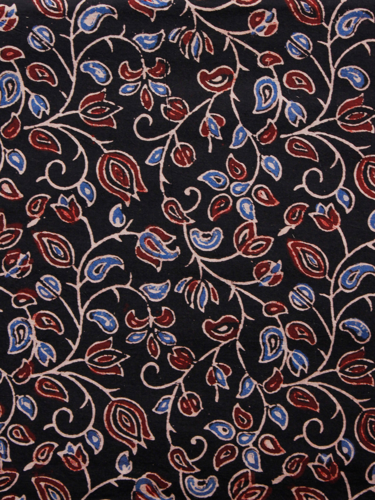 Black Maroon Blue Ivory Ajrakh Hand Block Printed Cotton Fabric Per Meter - F003F1649