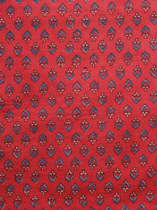 Red Blue Beige Ajrakh Hand Block Printed Cotton Blouse Fabric - BPA097