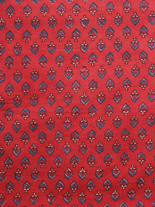 Red Blue Beige Ajrakh Hand Block Printed Cotton Blouse Fabric - BPA097