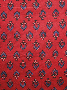 Red Blue Beige Ajrakh Hand Block Printed Cotton Blouse Fabric - BPA097