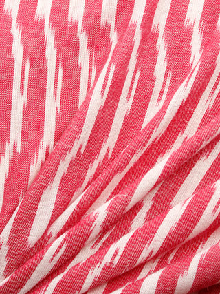 Coral Red Ivory Hand Woven Ikat Handloom Cotton Fabric Per Meter - F002F1476