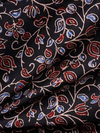 Black Maroon Blue Ivory Ajrakh Hand Block Printed Cotton Fabric Per Meter - F003F1649