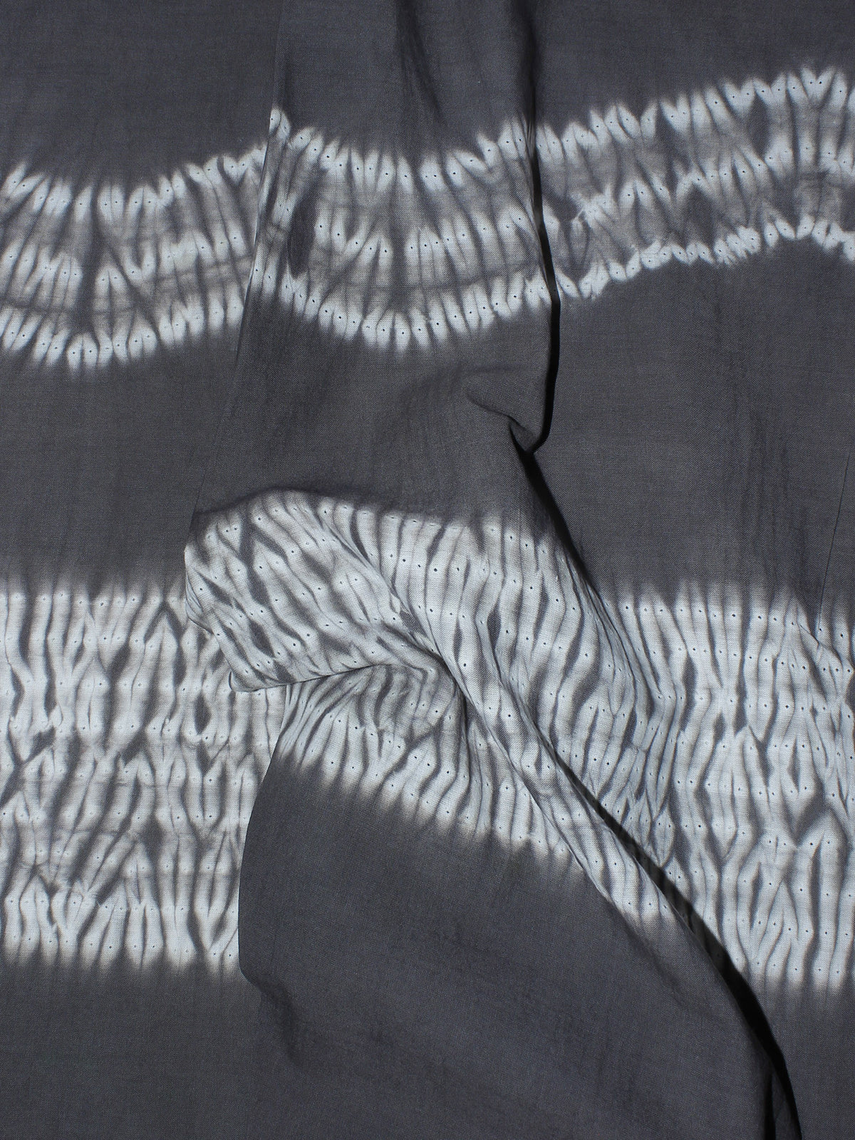 Grey White Hand Block Printed Shibori Cotton Cambric Fabric Per Meter - F0916274