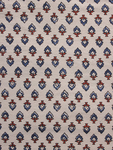 Beige Blue Maroon Ajrakh Hand Block Printed Cotton Blouse Fabric - BPA098