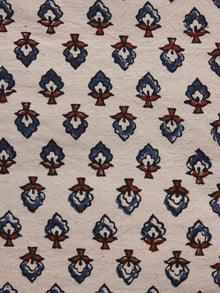Beige Blue Maroon Ajrakh Hand Block Printed Cotton Blouse Fabric - BPA098