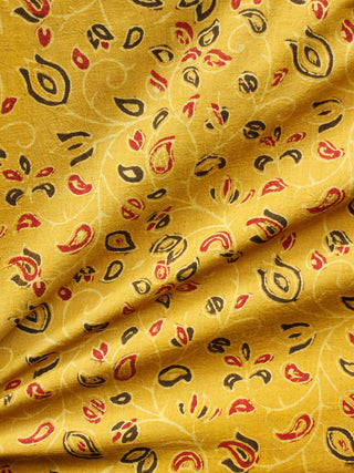 Yellow Red Brown Ajrakh Hand Block Printed Cotton Fabric Per Meter - F003F1650