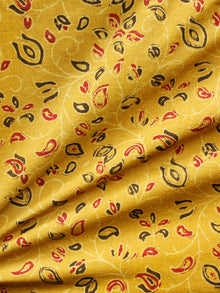 Yellow Red Brown Ajrakh Hand Block Printed Cotton Fabric Per Meter - F003F1650