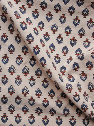 Beige Blue Maroon Ajrakh Hand Block Printed Cotton Blouse Fabric - BPA098