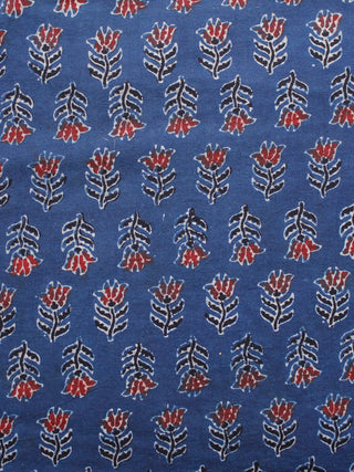 Indigo Black Red Ivory Ajrakh Hand Block Printed Cotton Fabric Per Meter - F003F1651