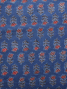 Indigo Black Red Ivory Ajrakh Hand Block Printed Cotton Fabric Per Meter - F003F1651