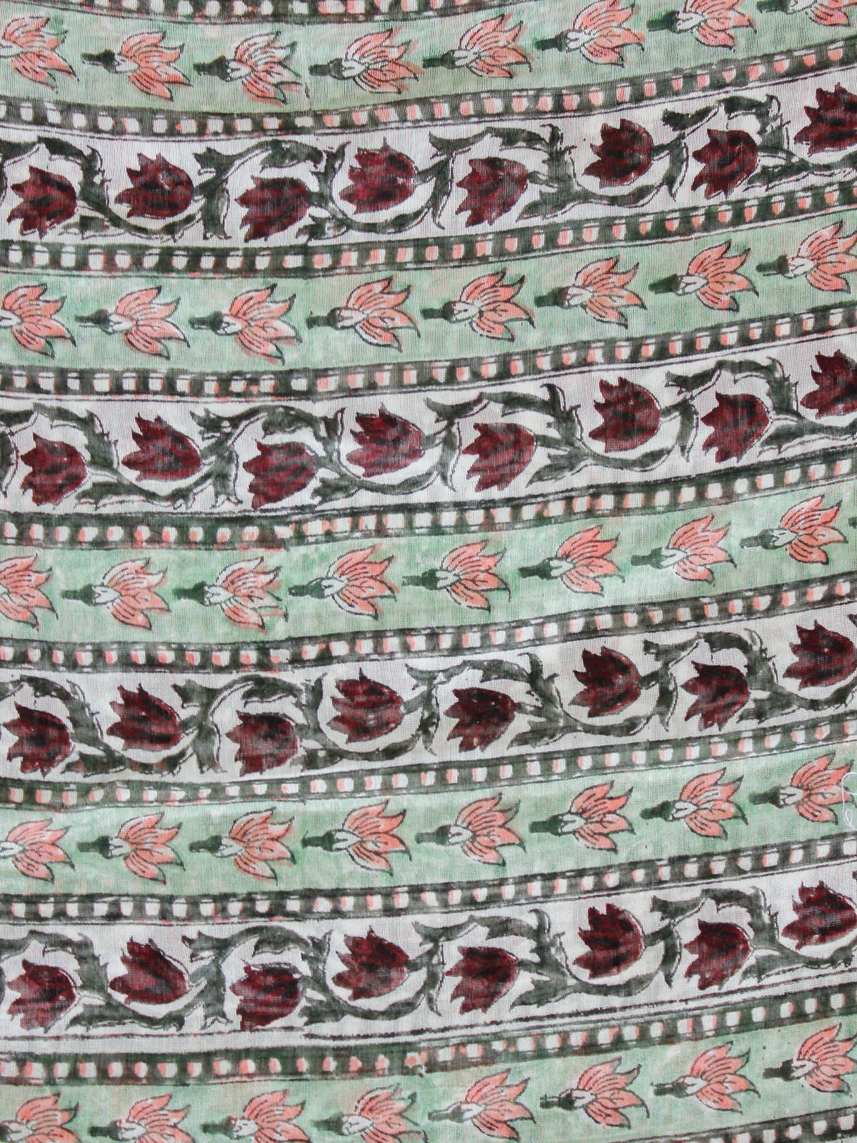 White Green Wine Red Hand Block Printed Cotton Fabric Per Meter - F001F1904