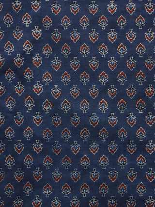Indigo Maroon Black Ajrakh Hand Block Printed Cotton Blouse Fabric - BPA099