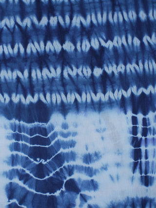 Indigo Ivory Hand Block Printed Shibori Cotton Cambric Fabric Per Meter - F0916293