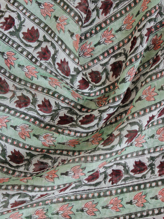 White Green Wine Red Hand Block Printed Cotton Fabric Per Meter - F001F1904